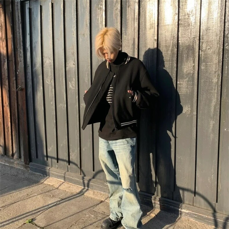 【毛呢棒球服】cleanfit美式短宽vibe版型毛呢休闲男女棒球服外套,女装短外套,星座601-1