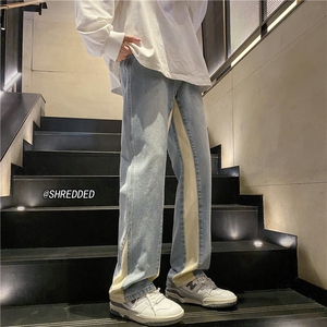 美式高街春季新款拼接直筒微喇牛仔裤 B315-K1314 P65控78图片