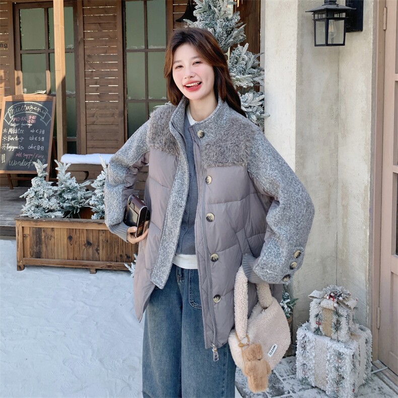 冬装新款 羊羔毛拼接羽绒服外套90白鸭绒2C153-732-P295K438图片