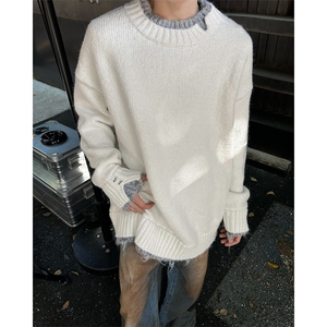 港风秋款男假两件毛衣休闲针织衫流苏宽松外套M9523 P58图片