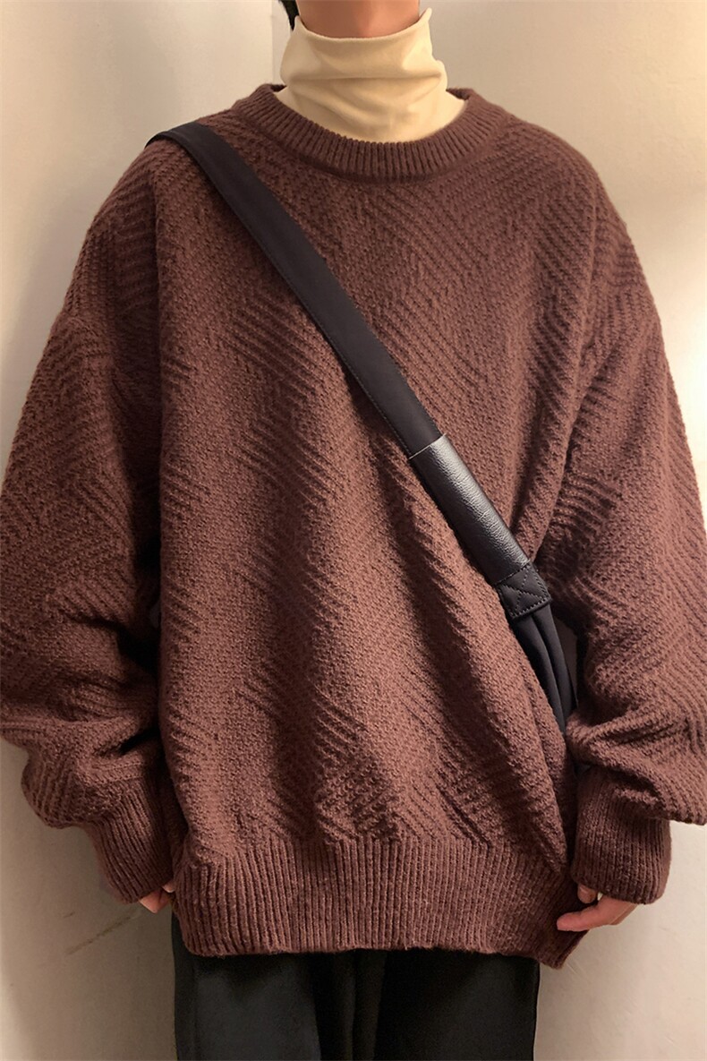 秋冬美拉德休闲大码纯色菱格圆领毛衣男潮毛线衫针织衫MY105-P40,男装针织衫/毛衣,电商A001