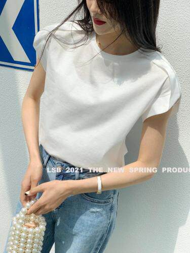 2020欧洲站欧货无袖肩带净版百搭轻奢风简约女士T恤2137，女装T恤，丽身伴