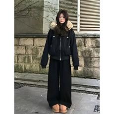 网图毛领可拆卸韩系座山雕外套加绒加厚短款连帽棉衣棉服N82-P98，男装棉衣，电商C310