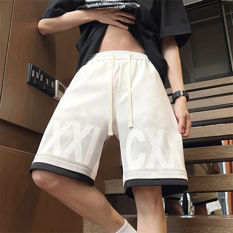 特批P25无差价夏季美式复古字母印花菠萝格拼色五分短裤男DK1862,男装牛仔裤,电商A001