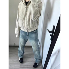 秋冬美式复古解构连帽工装外套青少年街头宽松休闲水洗夹克上衣潮，男装夹克，星座506A