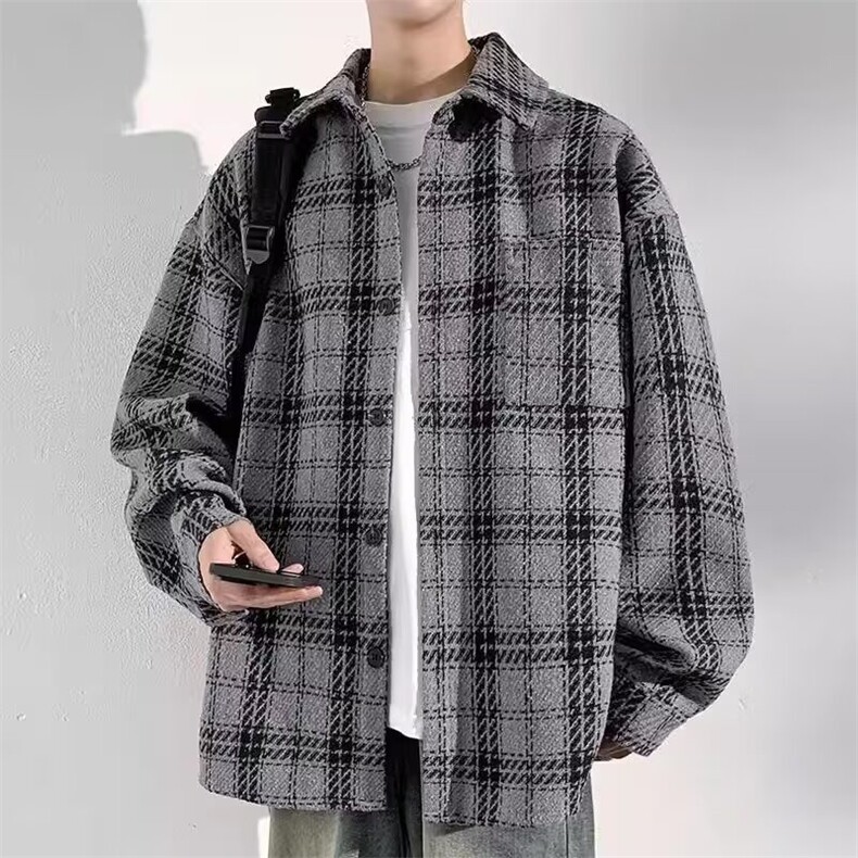 XXF053新款男士加厚保暖休闲夹克男生格子长袖衬衫上衣服外套,男装夹克,星座308A-1（原309B-1）