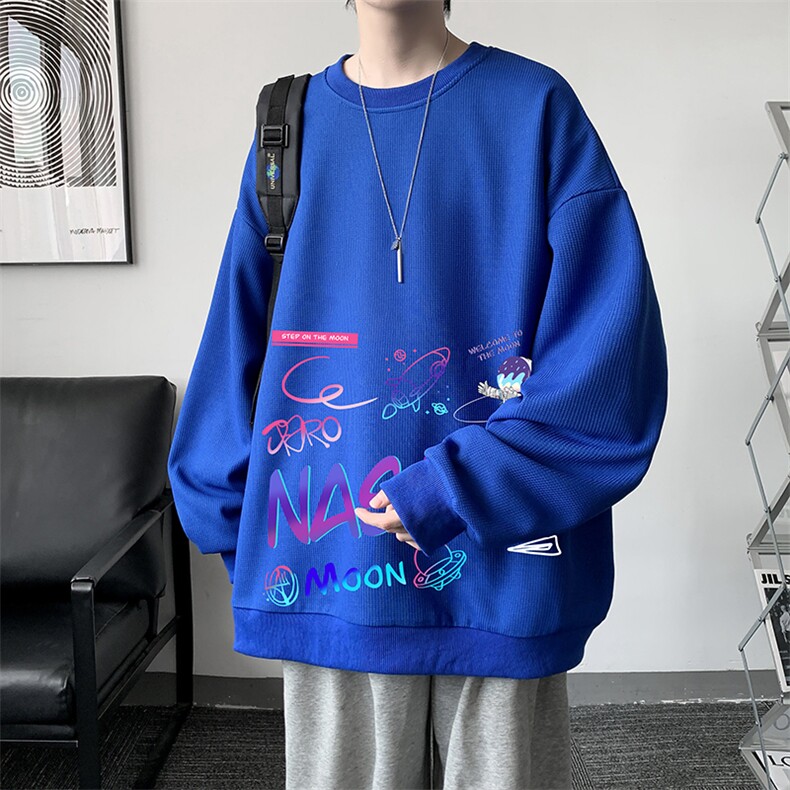 华夫格卫衣圆领卫衣男大码长袖t恤外套HW76186-P30加绒款-P40,男装卫衣,电商A040