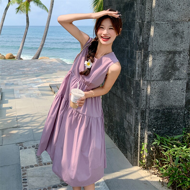 紫色无袖甜美连衣裙女2025年夏季新款小个子显瘦海边度假风背心裙,女装连衣裙,2C037