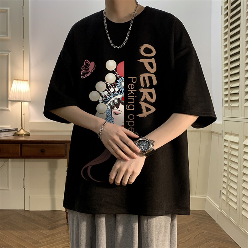 京剧脸谱麂皮绒短袖t恤男大码半袖男JD82161-P25,男装T恤,电商A040