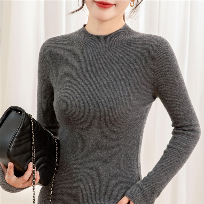 2025年秋季套头羊毛抽条修身时尚百搭通勤简约，女装羊毛衫，万禾羊绒