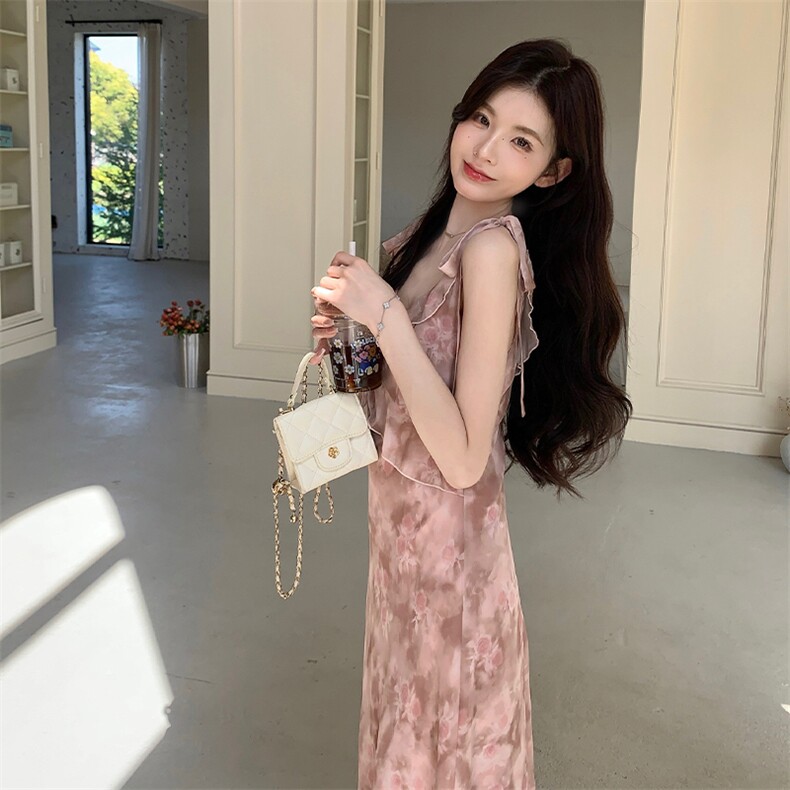 新品现货荷叶边无袖度假风连衣裙-2d075-p130-k180,女装连衣裙,2D075