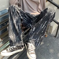 2023秋季新款暗黑系街头牛仔裤男高街宽松直筒嘻哈裤子NK155-p45,男装牛仔裤,星座1008-1