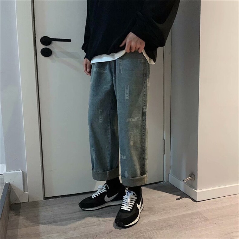 现货直筒牛仔裤男女款宽松潮流ins长裤大裤腿休闲裤情侣,男装牛仔裤,星座1008