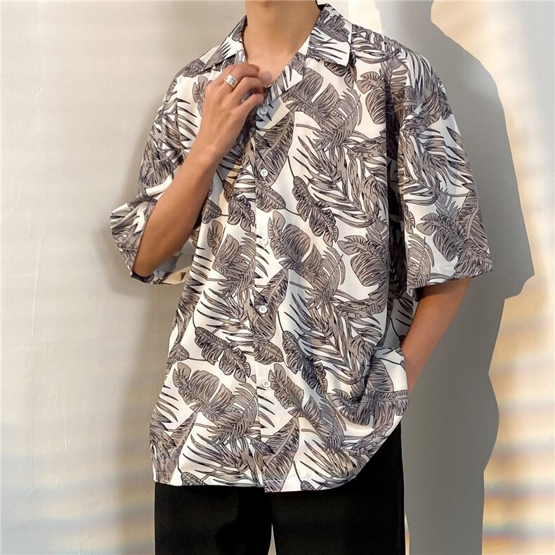 日系五分袖春夏季新款衬衫潮流慵懒男方领宽松型衬衫C1312P30,男装衬衫,星座1116-2