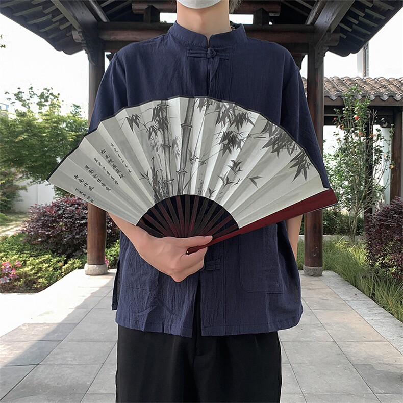 现货 新中式亚麻短袖风棉麻中华立领盘扣衬衣MT8515-P38 控58图片