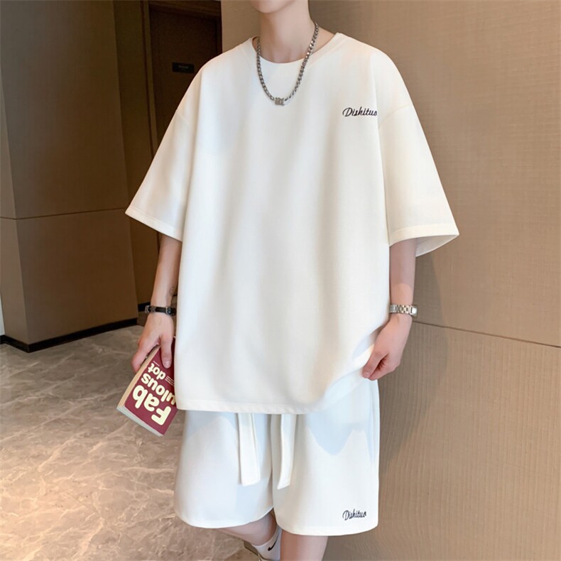 短袖男夏季套装2025新款时尚运动飘带两件套A436-D230-P65,男装休闲套装,电商A436