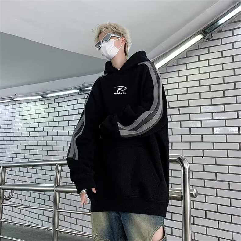 秋冬潮流百搭休闲宽松条纹刺绣连帽卫衣WM164-P58,男装卫衣,星座1109-3