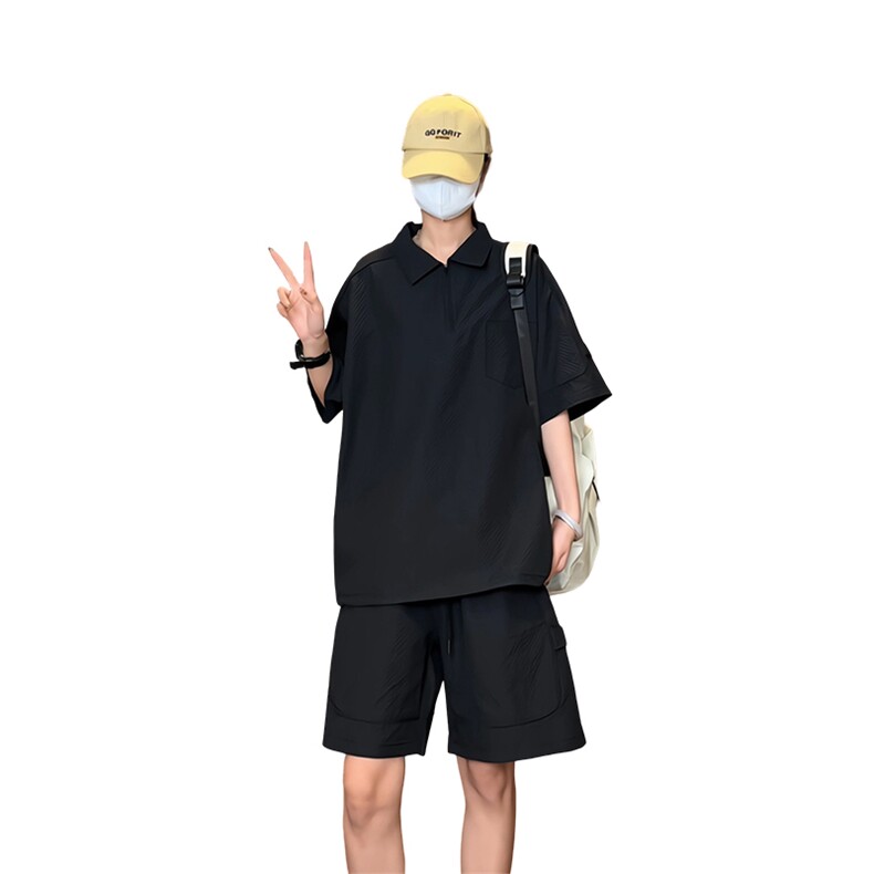 量大优供视频泡泡纱polo衫套装短袖短裤男XH77TZ-特P50,男装牛仔裤,电商B367