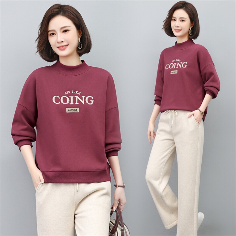 高档棉春秋薄款圆领卫衣女装2025新款韩版时尚减龄长袖上衣，女装卫衣/绒衫，璐依舞