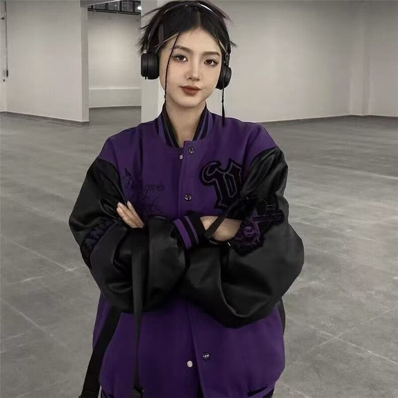网红同款美式字母刺绣拼色棒球服外套男女宽松秋季新款高街夹克,男装夹克,星座506A