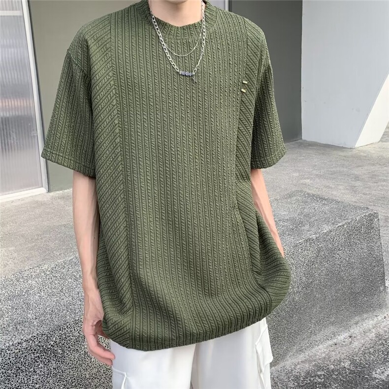 男士短袖t恤夏装垂感五分袖上衣小众潮牌宽松休闲体恤5005P38,男装T恤,星座410-2