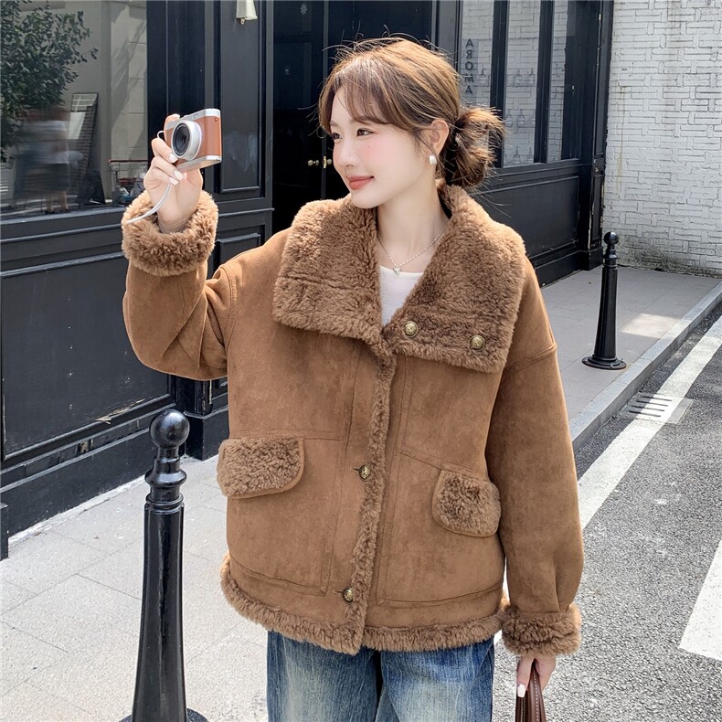 复古两面穿羊羔毛外套女2025冬季新款皮毛一体8060-P205-K295,女装羊羔毛/颗粒绒,浙宝115