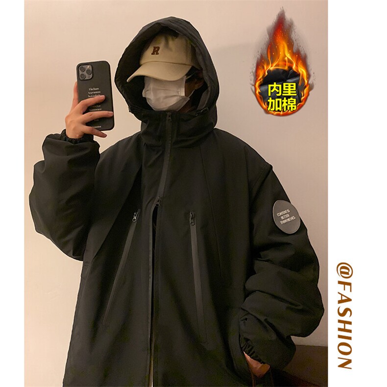 特批P105无差价魔术贴纹章连帽棉服男设计感棉衣加棉保暖外套M74,男装棉衣,电商A001-1