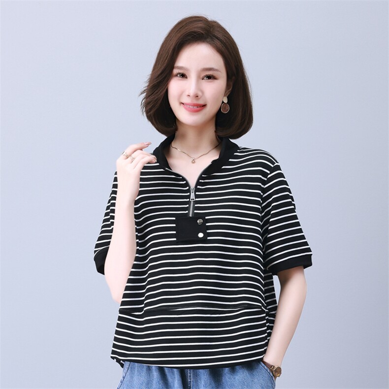 夏季T恤女2025年新款中年妈妈宽松时尚短袖休闲牛仔裤,女装衬衫,叶笙衣