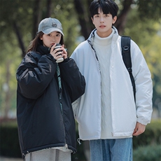 双面穿报纸印花棉衣男2025港风痞帅潮流学生休闲百搭外套女，男装棉衣，星座506A