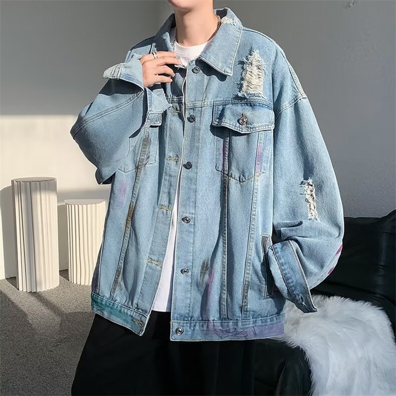 牛仔外套男潮牌ins港风痞帅上衣春秋季宽松情侣工装夹克1360-P63，男装工装外套，星座910-5