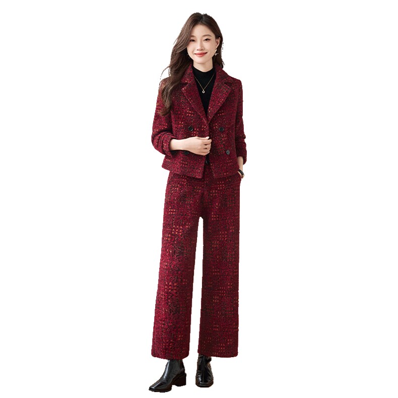 罗得堡2024秋冬新款时尚气质套裤冬季通勤加棉加厚套装7610,女装套装/套裙,罗得堡