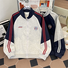 撞色刺绣立领开衫卫衣男女潮牌宽松情侣休闲夹克外套WY0187-P55，男装夹克，星座308B-2