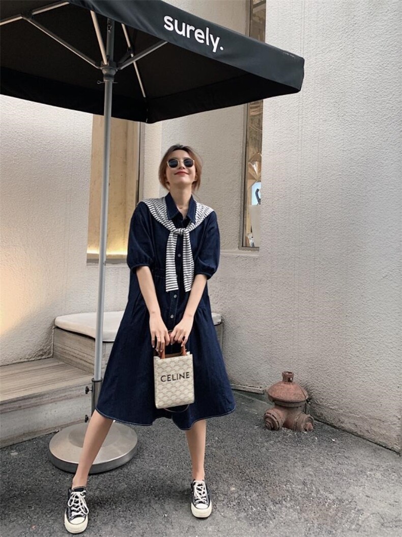 有披肩牛仔连衣裙，女装连衣裙，肆尔