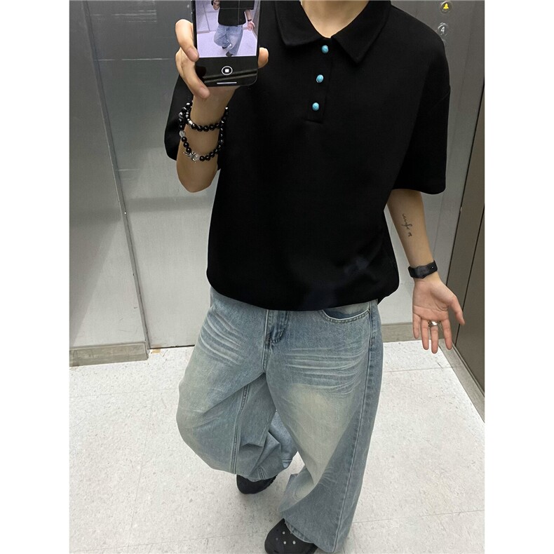 夏装新款绿松石扣子翻领重磅短袖T恤夏季男装半袖POLO衫S426特28,男装Polo衫,电商A233-1