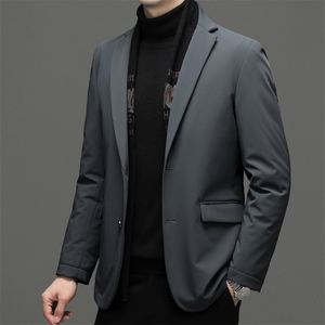 新款西装领加厚保暖羽绒服男士冬季中年商务休闲可脱卸领男装外套图片