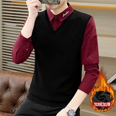 J602加绒-P75冬季加绒加厚假两件男士休闲打底衫，男装T恤，星座507A（原星座306B-2）