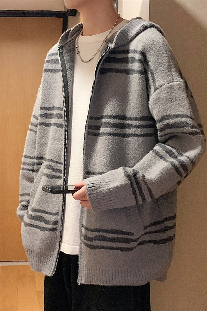 311B-1-CM-3966-P75控118港风连帽开衫貂毛提花大码针织毛衣,男装针织衫/毛衣,星座311B-1