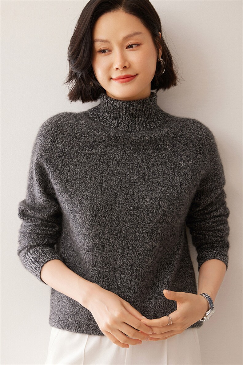 2025秋冬新款35%山羊绒女士7针花纱插肩高领羊绒衫,女装羊绒衫,拓驰羊绒