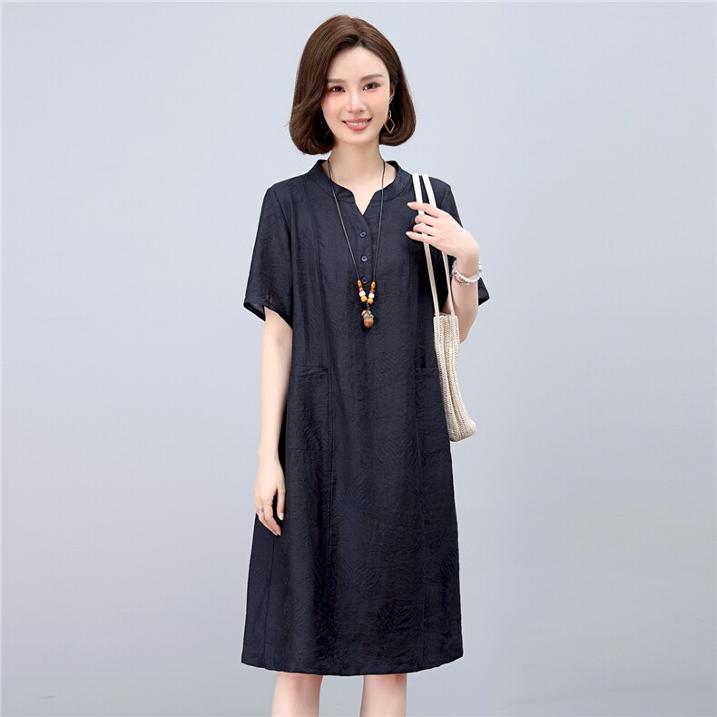 dpqb轻薄天丝连衣裙女2025夏季新款中年妈妈遮肚宽松大码中长裙子,女装连衣裙,依恋蒂丝