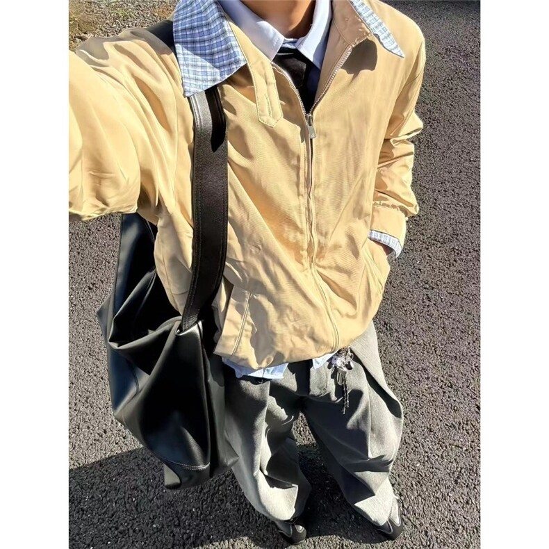 男士春秋新款翻领拼接假两件夹克时尚休闲痞帅上衣JK9005图片