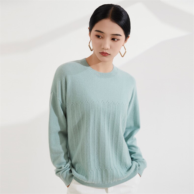 秋季新款舒适时尚百搭圆领套头女士羊绒衫,女装羊绒衫,恒爱羊绒
