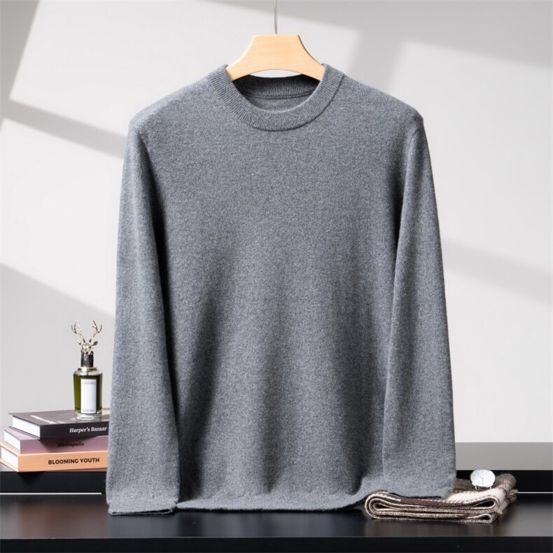 2025秋冬百搭时尚简约圆领平面羊绒针织衫，男装羊绒套衫，致织羊绒
