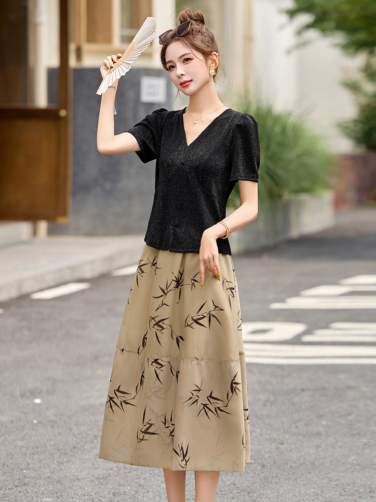 半身裙套装女夏2025新款高级感时尚洋气减龄显瘦遮肉小个子两件套,女装套装/套裙,布芭啦