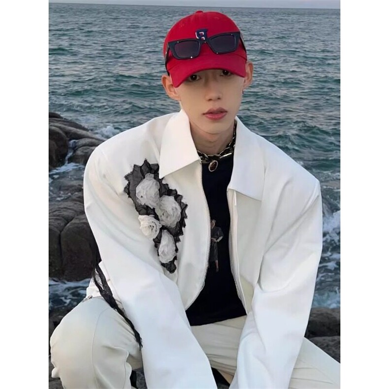 [有货]暗黑系网纱玫瑰夹克小西服廓形飞行员外套JK1010特P96,男装夹克,星座908-1