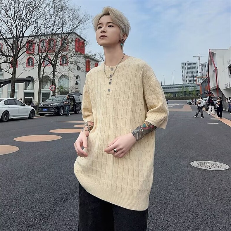 2024夏季新款男休闲冰丝凉感丝光棉短袖T恤B6005P45,男装T恤,星座1116-2