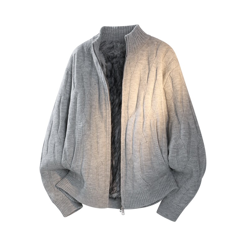 1303B-MY837-P125重磅1200g座山雕加绒狼毛绞花双拉链肌理毛衣，男装针织衫/毛衣，星座1303B