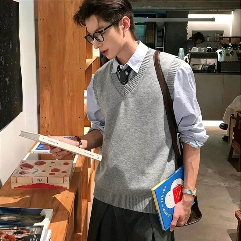 【高质量现货特批35】韩版V领百搭针织马甲610A-M3802，男装背心/马甲，星座610A