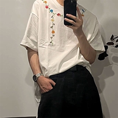 万针全刺绣工艺抖音得物高品质260克重磅纯棉双纱美式高街短袖T恤，男装T恤，电商A486-1
