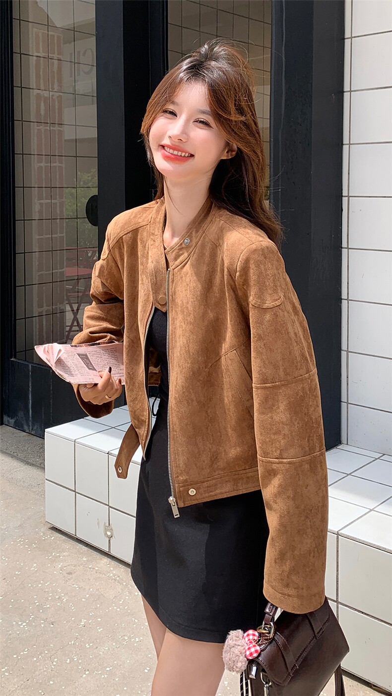 秋装新款现货麂皮绒立领短款外套2d075-p150-k208,女装短外套,2D075