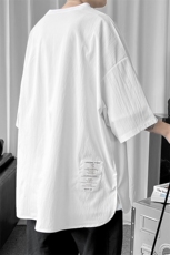 白色冰丝开叉短袖T恤男夏季薄款潮牌ins冷淡风高级感国潮七八分袖，男装T恤，电商A177